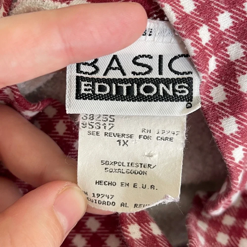 Vintage Basic Editions Cat Graphic Sweatshirt Womens 1X Grey Mock Neck Fall 90s - Picture 6 of 8